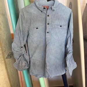 Lucky Legend Blue White Striped Button Up Shirt Roll‎ Tab Sleeve Medium